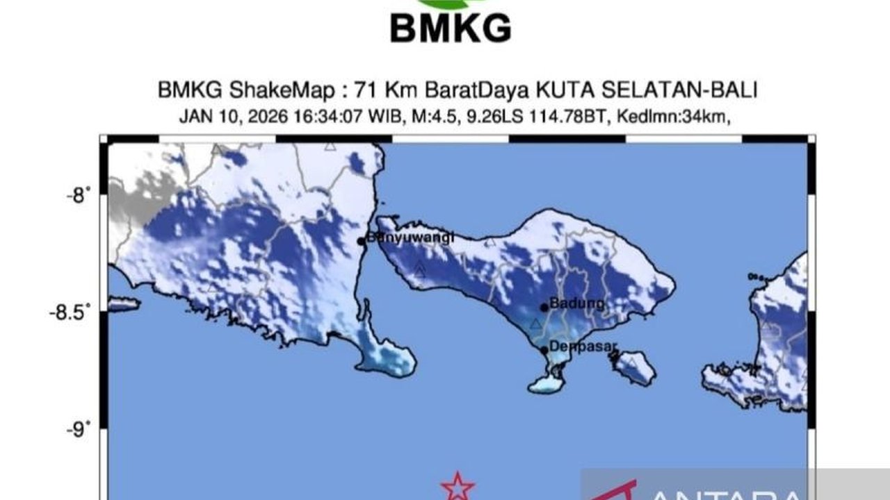Gempa dangkal magnitudo 4,5 mengguncang Kuta Selatan, Bali, dengan gerakan mendatar. BBMKG Wilayah III Denpasar memastikan Gempa Dangkal Kuta Bali ini tidak berpotensi tsunami, namun masyarakat diimbau tetap waspada.