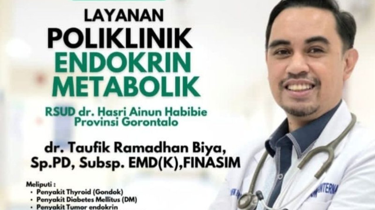 RSUD dr. Hasri Ainun Habibie di Gorontalo kini menghadirkan Poliklinik Endokrin Metabolik, menjadi yang pertama di provinsi tersebut. Layanan ini menawarkan solusi komprehensif bagi penderita diabetes, tiroid, obesitas, dan penyakit endokrin lainnya denga