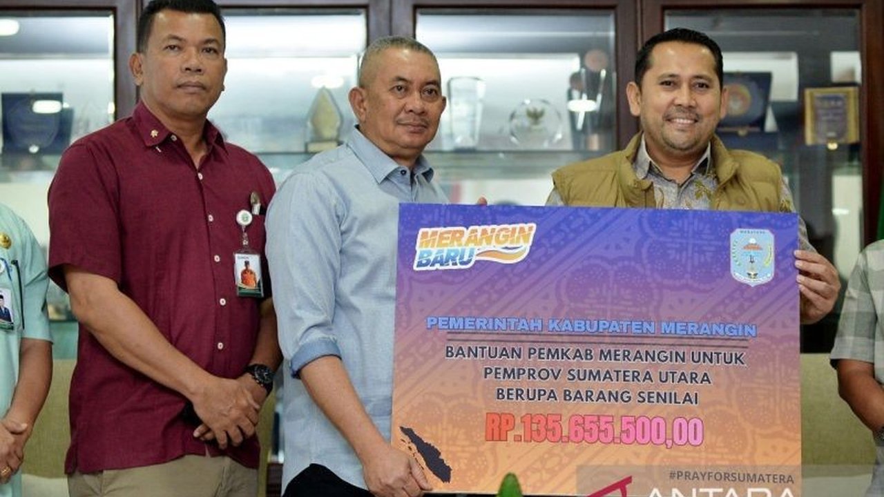 Pemerintah Provinsi Sumatera Utara (Pemprov Sumut) menerima Bantuan Bencana Sumut berupa peralatan masak dan logistik dari Pemerintah Kabupaten Merangin, Jambi. Bantuan ini diharapkan dapat menjadi dorongan moril bagi ribuan korban terdampak bencana hidro