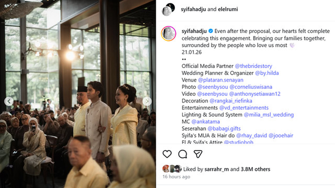 Lamaran El Rumi dan Syifa Hadju. (Foto tangkapan layar Instagram/ syifahadju)