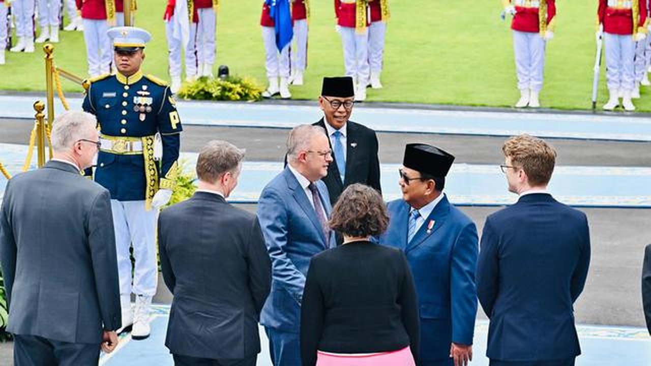 Presiden RI Prabowo Subianto sambut kunjungan PM Australia Anthony Albanese di Istana Merdeka, Jakarta, Kamis 15 Mei 2025. (Foto: Laily Rachev - Biro Pers Sekretariat Presiden)