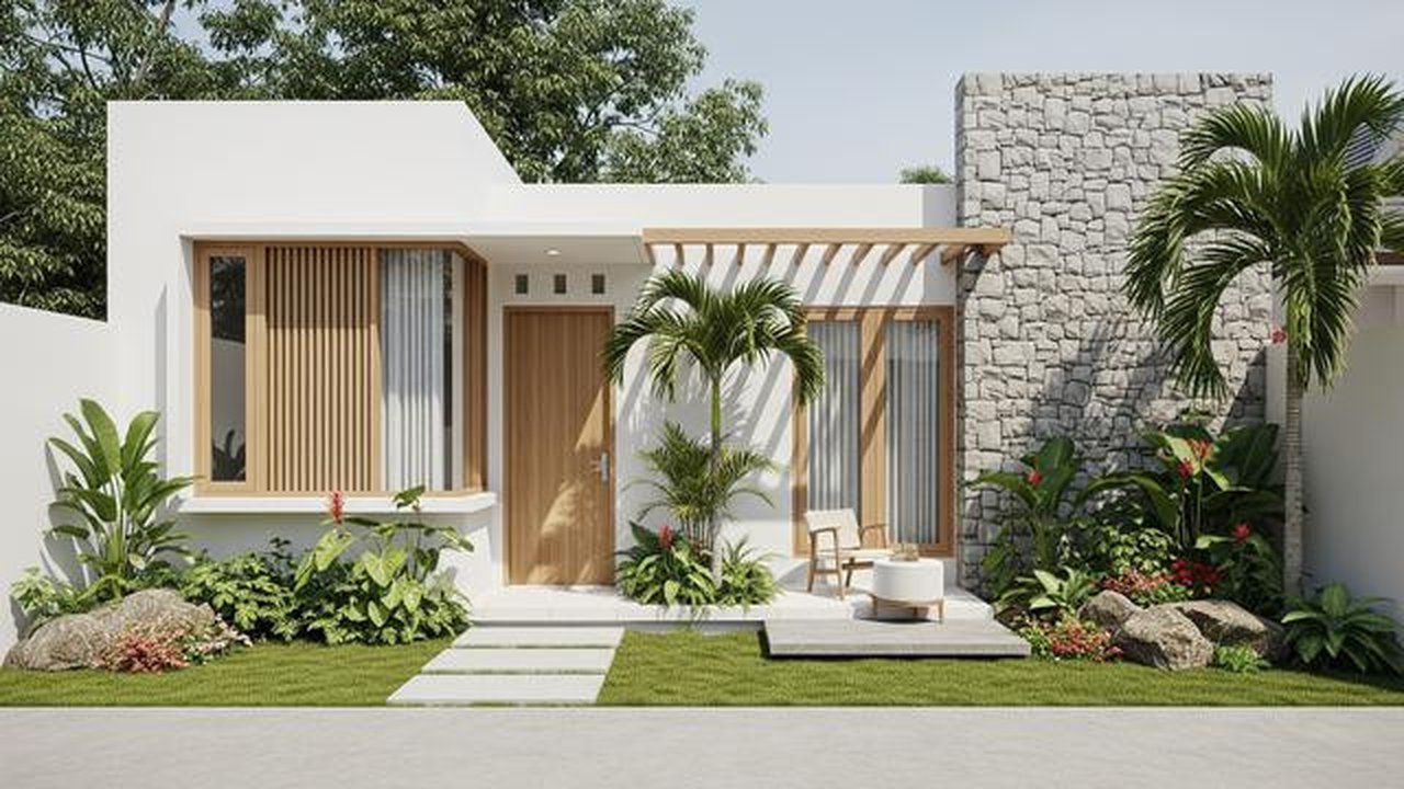 Model Rumah Minimalis Modern dengan Sentuhan Tropis Desain Penggunaan Warna Netral dan Unsur Alam/ Ilustrasi gambar oleh AI