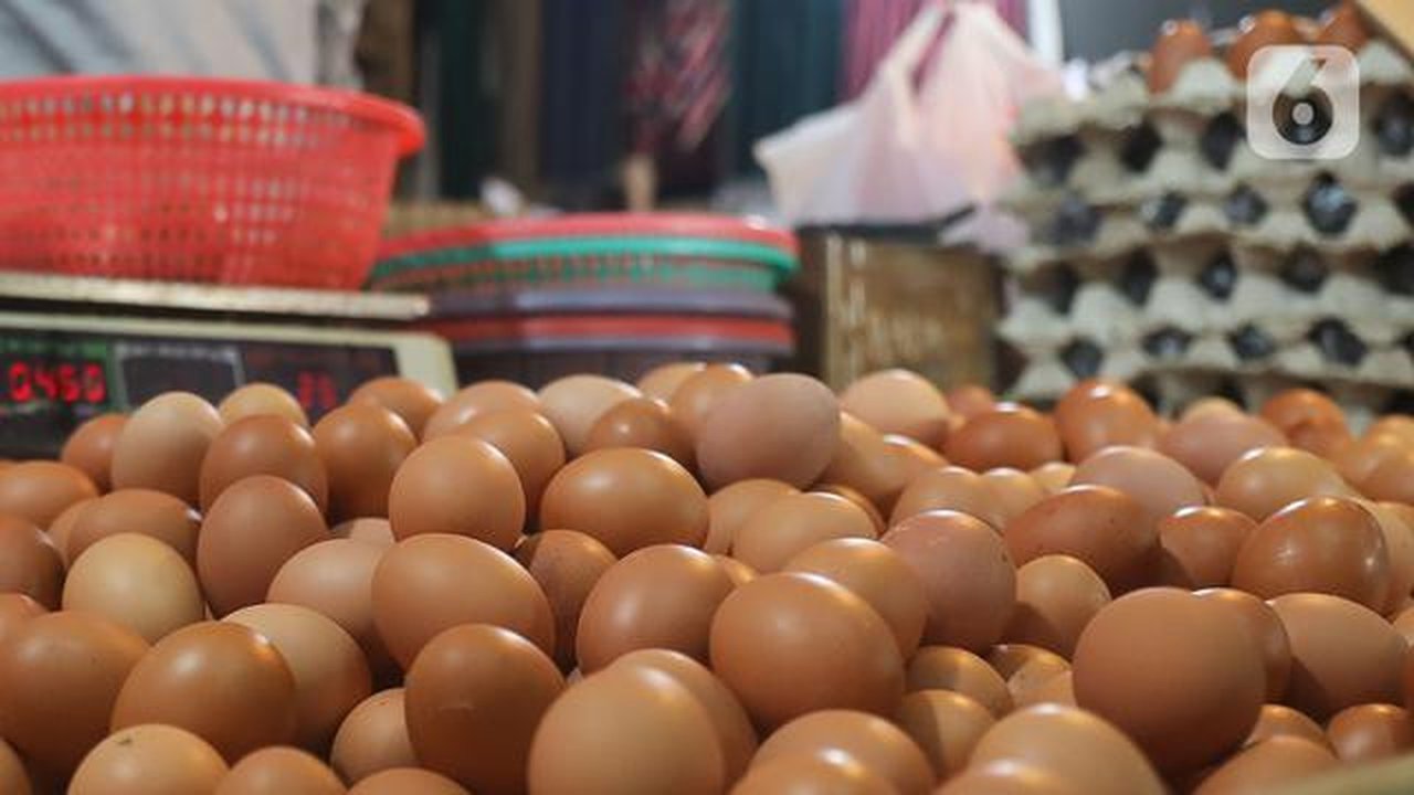 Telur yang dijual terlihat di Pasar Cibubur, Jakarta, Kamis (16/6/2022). Berdasarkan pantauan di Pusat Informasi Harga Pangan Strategis Nasional (PIHPS), terpantau ada beberapa kebutuhan poko
