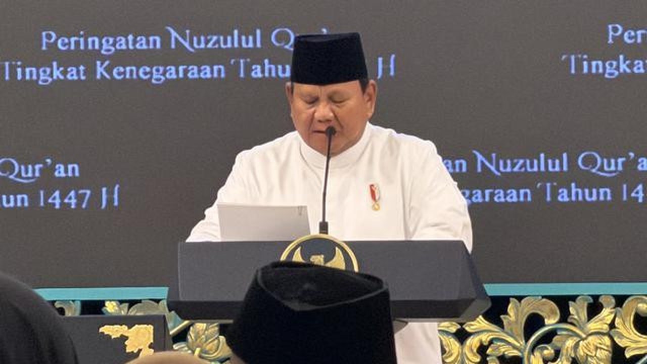 Presiden Prabowo Subianto saat peringatan Nuzulul Qu'ran Tingkat Negara di Istana Negara Jakarta, Selasa (10/3/2026). (Foto: Liputan6.com/Lizsa Egeham).