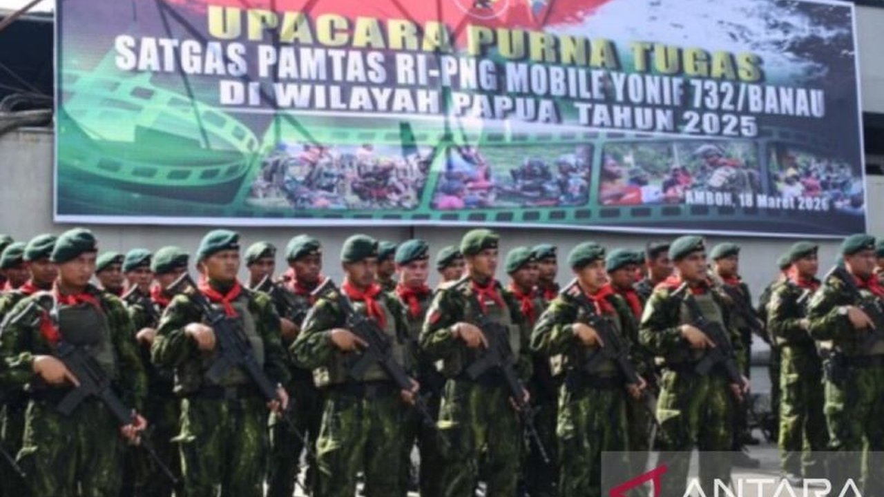 Satgas Pamtas Mobile Yonif 732/Banau sukses merampungkan tugas pengamanan perbatasan RI-PNG 2026. Upacara penyambutan di Ambon menandai berakhirnya misi penting ini.
