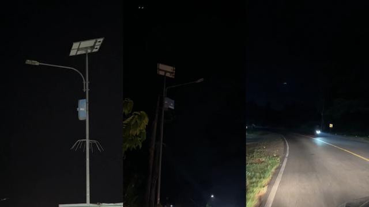 Kondisi jalan Lintas Sumatera di Lampung gelap gulita. (Liputan6.com/Ardi Munthe)a