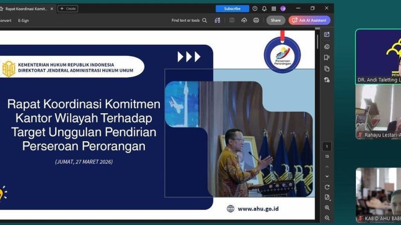 Kantor Wilayah Kemenkumham Kepulauan Bangka Belitung berkomitmen penuh memperkuat Layanan Perseroan Perorangan demi mencapai target 80.000 pendaftaran nasional pada tahun 2026, sekaligus mendukung kemudahan berusaha.