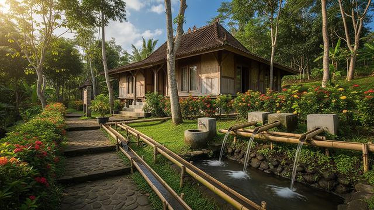 Model Rumah di Desa dengan Sistem Air Gravitasi Tanpa Pompa/AI