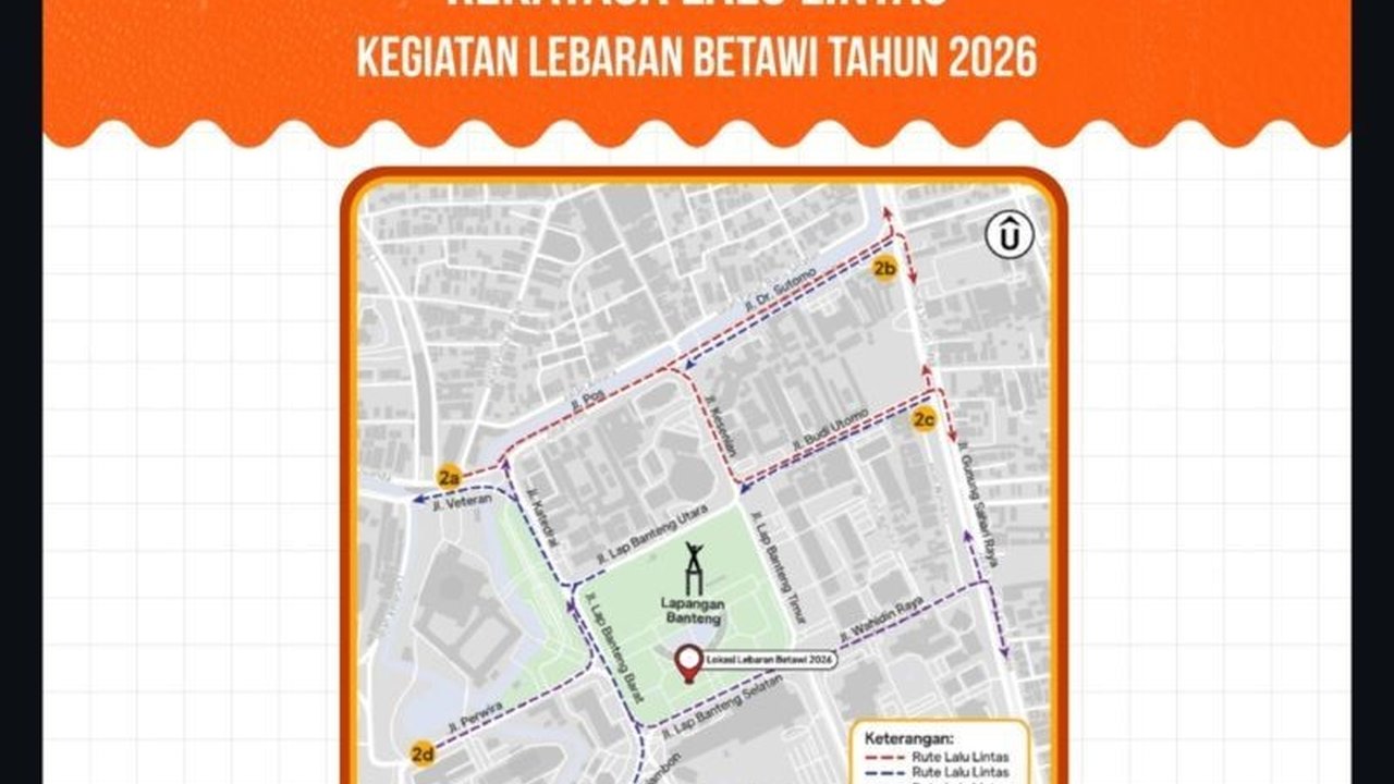 Dinas Perhubungan DKI Jakarta memberlakukan pengalihan arus lalin Lebaran Betawi 2026 di sekitar Lapangan Banteng. Ketahui rute alternatif untuk menghindari kemacetan selama acara berlangsung.