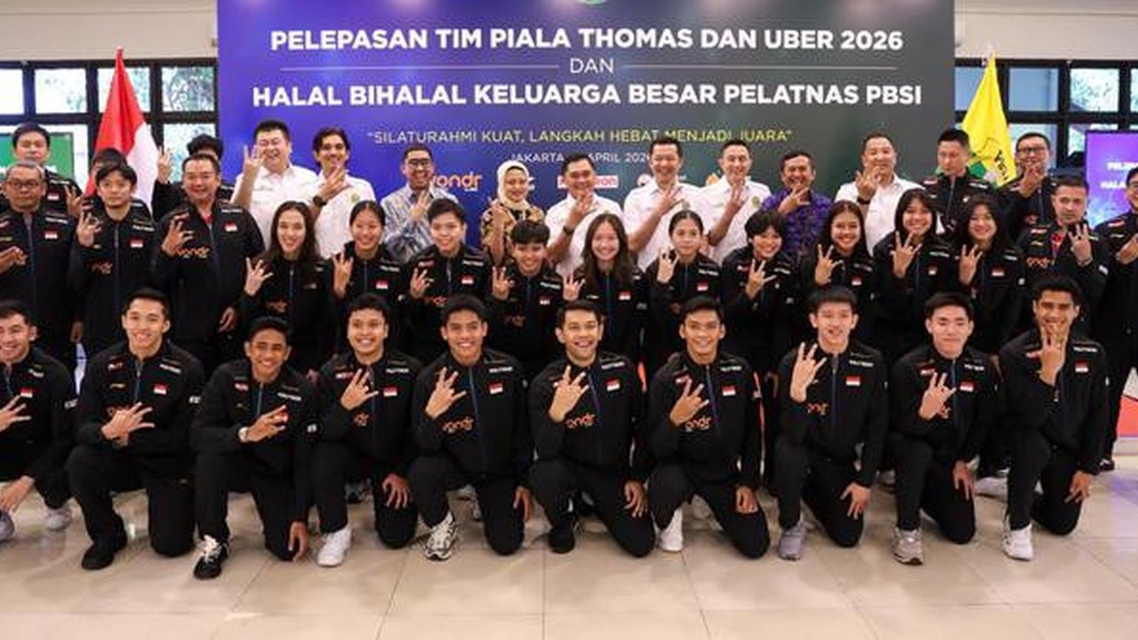 Acara pelepasan tim bulutangkis Indonesia yang akan tampil di Piala Thomas dan Uber 2026. Acara pelepasan digelar di Pelatnas Cipayung, Jakarta Timur, Rabu (15/4/2026). (PBSI)