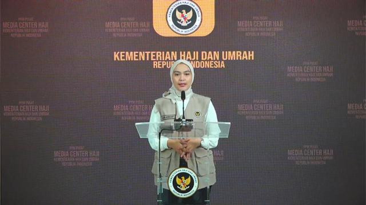 Juru Bicara Kementerian Haji dan Umrah, Maria Assegaf, dalam konferensi pers di Jakarta, Sabtu (25/4/2026). (Liputan6.com/ Dok Ist)