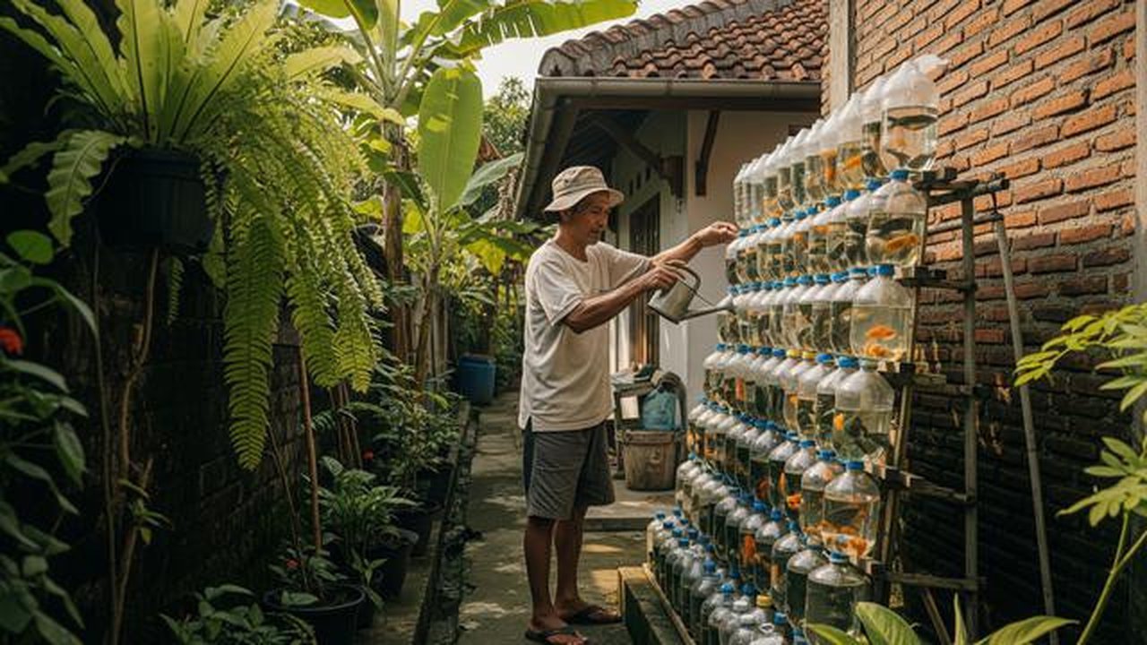 Botol Bekas Bertingkat untuk Ikan Hias/ Ilustrasi gambar oleh AI
