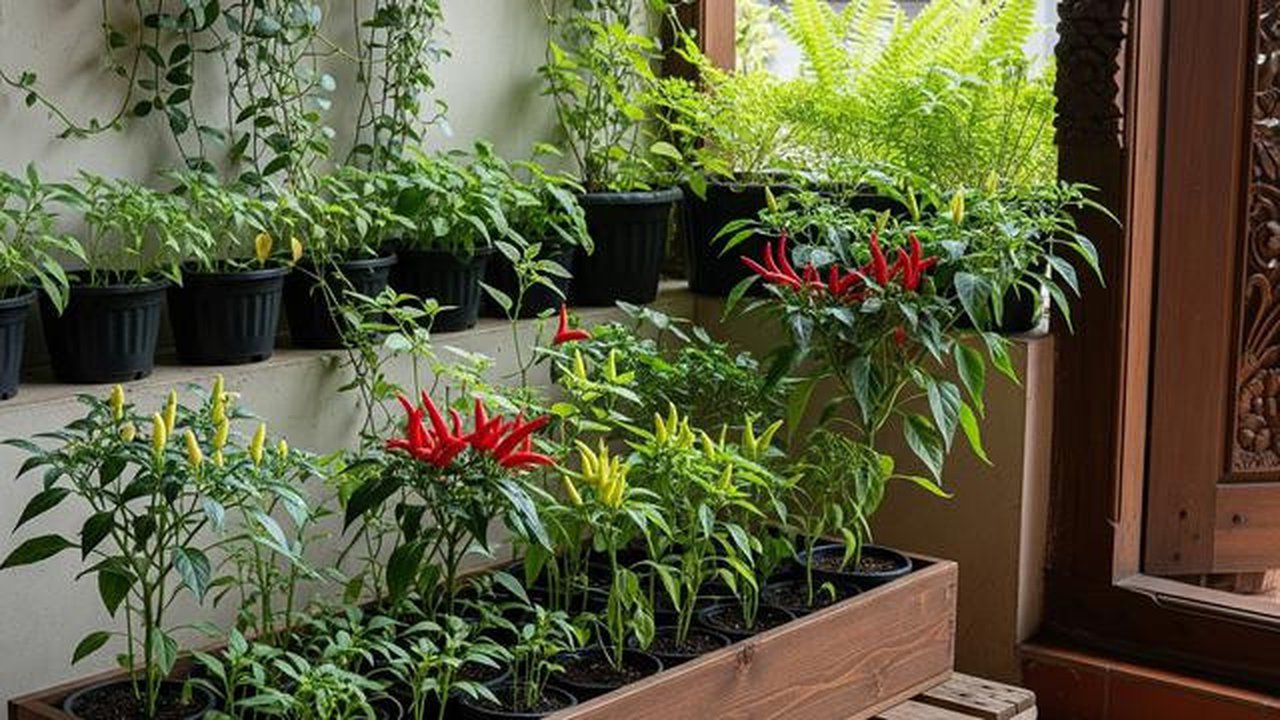 Desain Kebun Cabai di Meja Kayu Palet ala Kebun Mini. (Foto: AI)