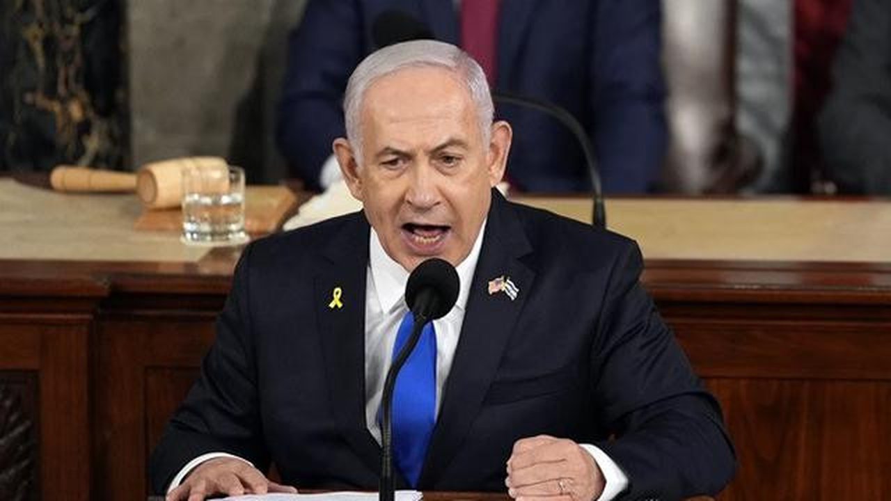 PM Israel Benjamin Netanyahu saat memberikan pidato di hadapan Kongres Amerika Serikat (AS) pada Rabu (24/7/2024). (Dok. AP Photo/Julia Nikhinson)