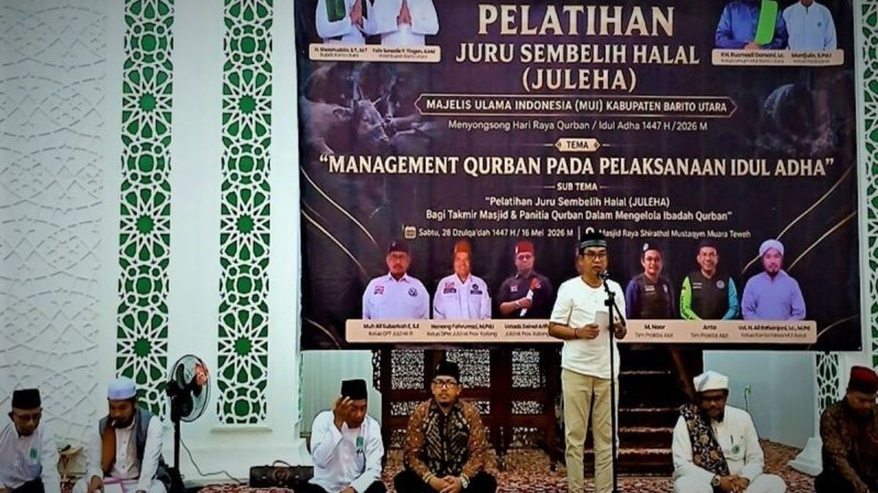 MUI Barito Utara menyelenggarakan pelatihan Juru Sembelih Halal (Juleha) 2026. Ini memastikan proses penyembelihan hewan kurban sesuai syariat, higienis, dan kesejahteraan hewan.