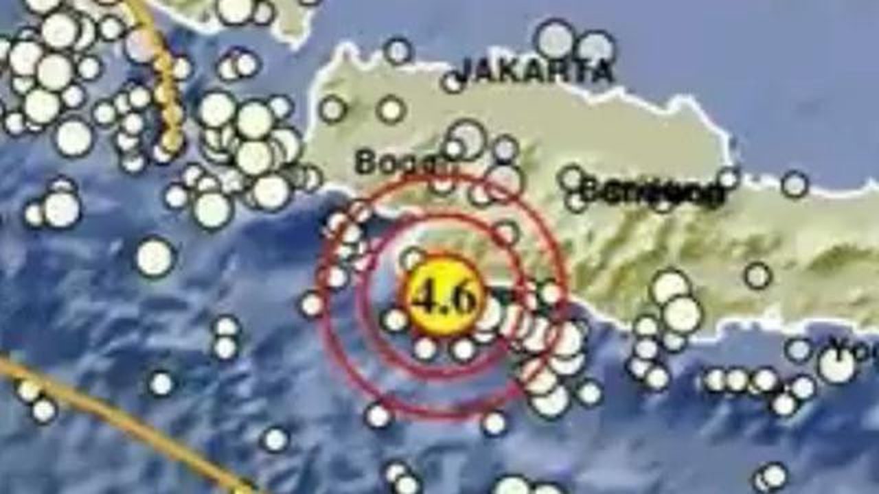 Gempa Magnitudo 4,6 mengguncang wilayah Kabupaten Sukabumi, Minggu malam (17/5/2026). (Liputan6.com/ Dok BMKG)