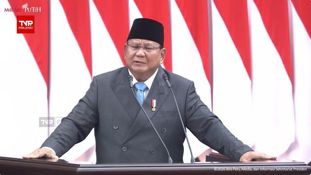 Presiden Prabowo Subianto dalam pidato perdana pada Rapat Paripurna DPR ke-19 Masa Persidangan V Tahun Sidang 2025-2026 di Gedung Nusantara MPR/DPR/DPD, Jakarta, Rabu (20/5/2026). (Tangkapan