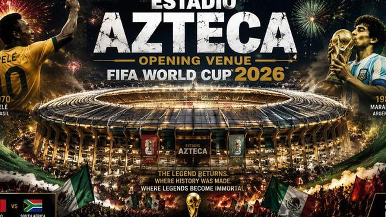 Cover Stadion Azteca menjadi venue laga pembuka Piala Dunia 2026. (Bola.com/AI Generated)