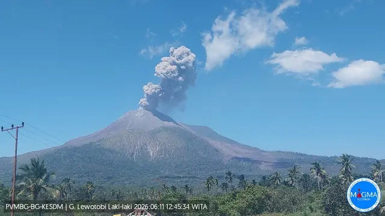 Gunung Lewotobi Laki-Laki kembali erupsi pada Kamis siang (11/6/2026), pukul 12.43 Wita. (Liputan6.com/ Dok PVMBG)