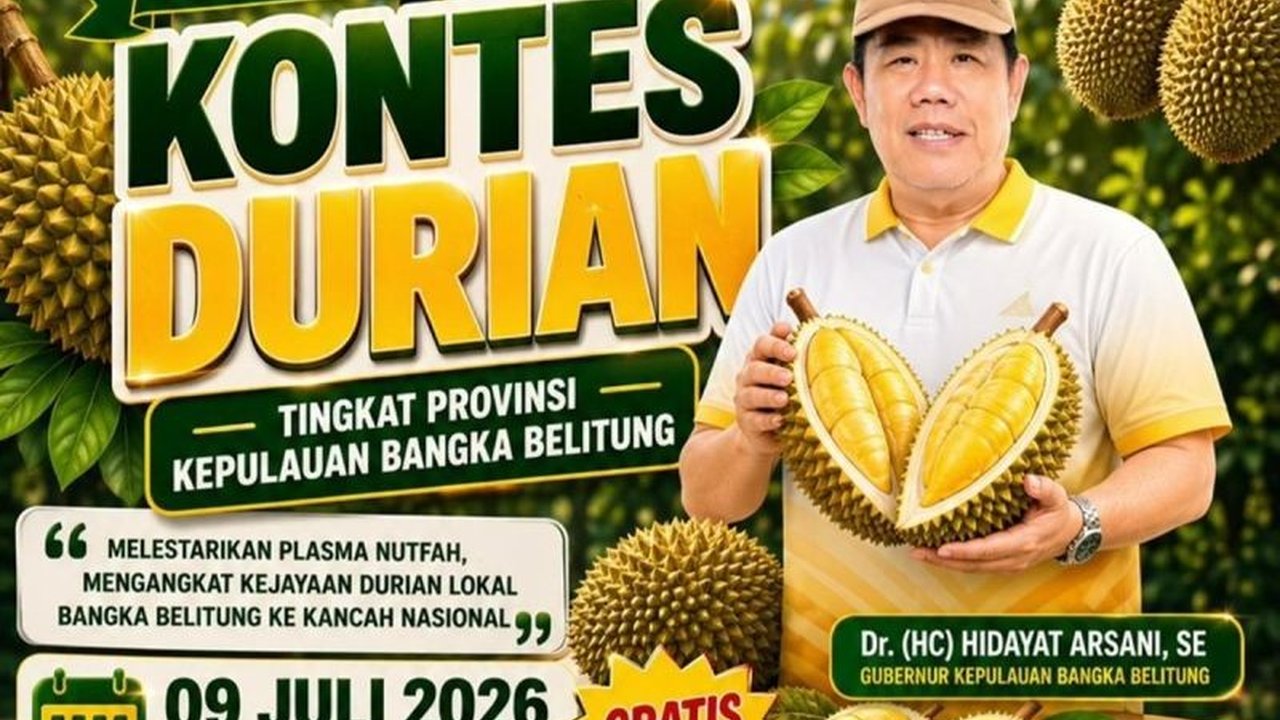 Pemerintah Provinsi Kepulauan Bangka Belitung akan menggelar **Kontes Durian Lokal Babel** pada Juli 2026, bertujuan mengangkat varietas unggulan daerah ke tingkat nasional dan memajukan sektor pertanian.