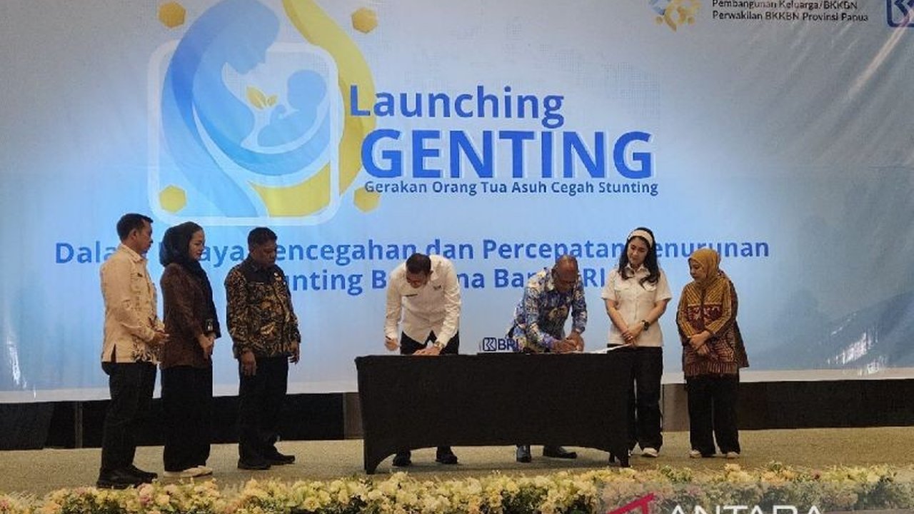 BKKBN Perwakilan Provinsi Papua dan BRI Regional 18 Jayapura menandatangani nota kesepahaman untuk menyukseskan Program Genting, upaya strategis menekan angka stunting di Papua.