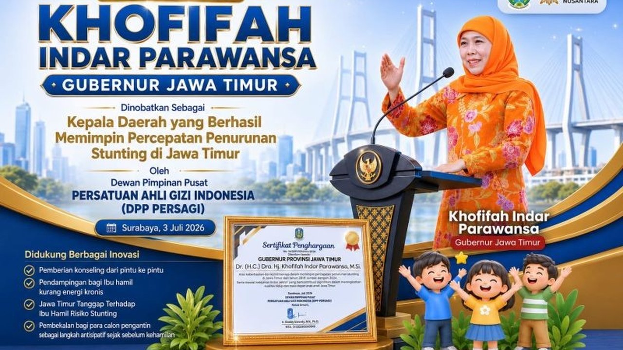 Gubernur Khofifah Raih Penghargaan Persagi atas Percepatan Penurunan Stunting Jawa Timur