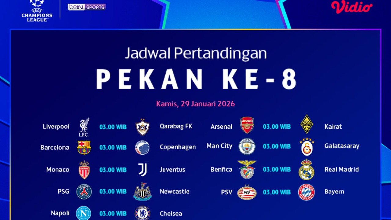 Berikut Jadwal Live Streaming Liga Champions Pekan Ke-8, Tayang di Vidio