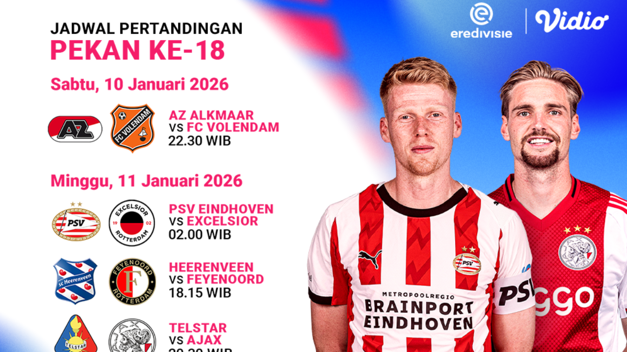 Berikut Jadwal Live Streaming Eredivisie Pekan Ke-18, Eksklusif di Vidio