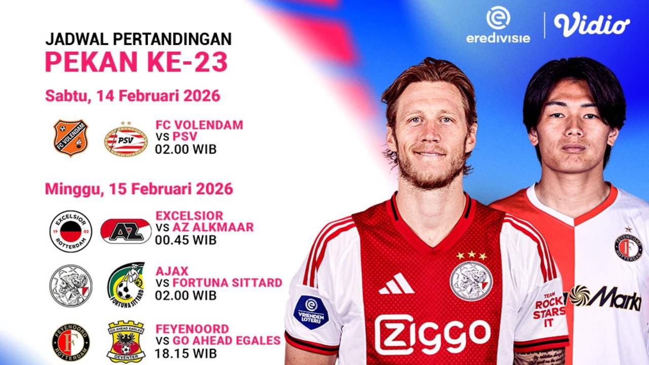 Jadwal dan Link Live Streaming Eredivisie Pekan Ke-23, Eksklusif di Vidio