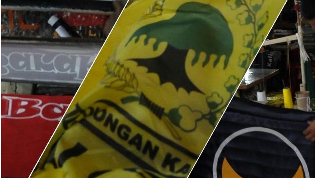 FOTO: Jelang Pemilu 2024, Pembuat Atribut Bendera Partai Politik Mulai Kebanjiran Pesanan