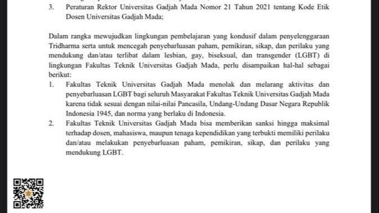Beredar Surat Larangan LGBT, Begini Penjelasan Fakultas Teknik UGM