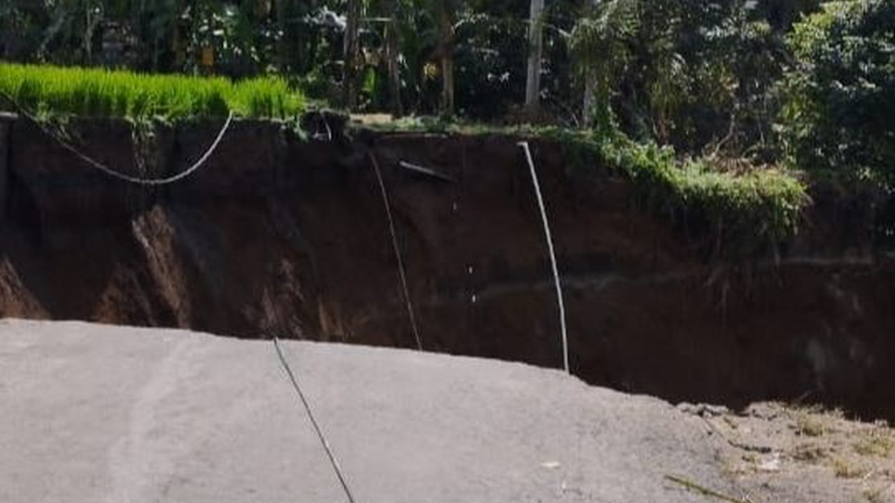 Penampakan Jalan di Kawasan Wisata di Tegallalang- Tampaksiring Bali Amblas 50 Meter, Ini Penyebabnya
