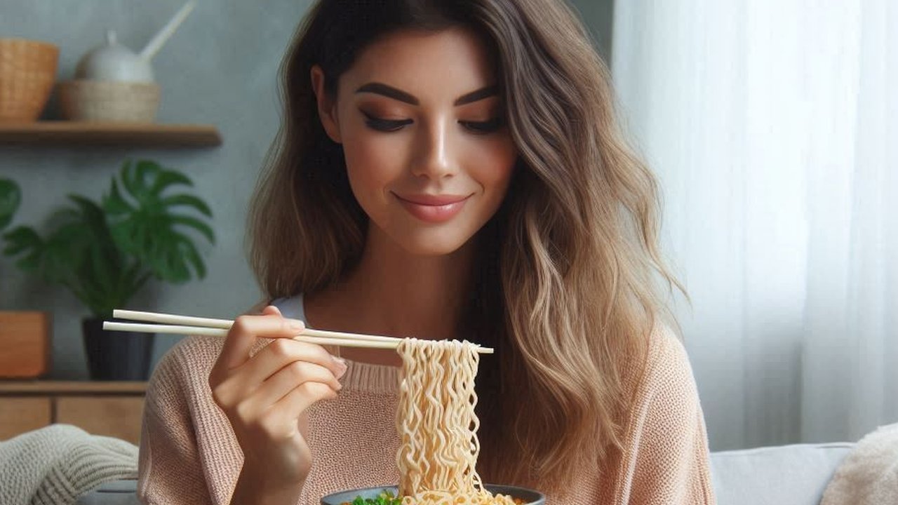 Ilustrasi Makan Mi Instan