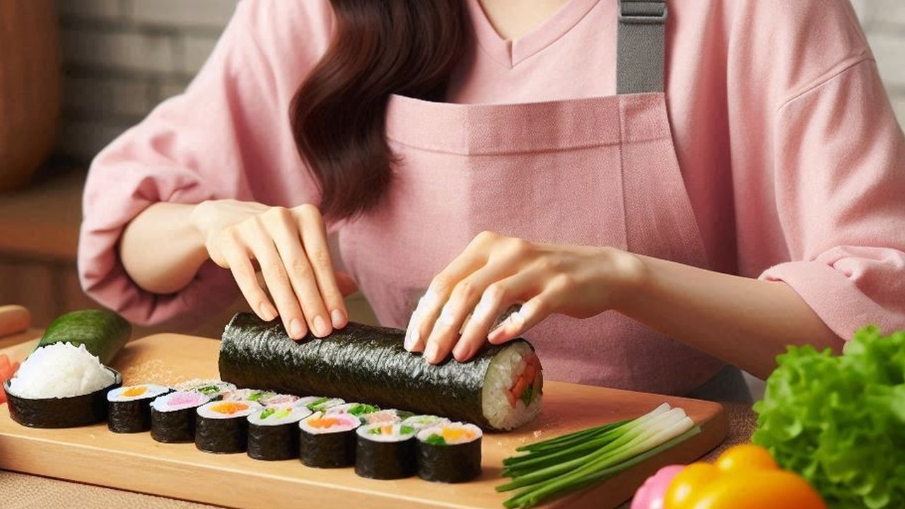 Ilustrasi Membuat Kimbab dan Sushi
