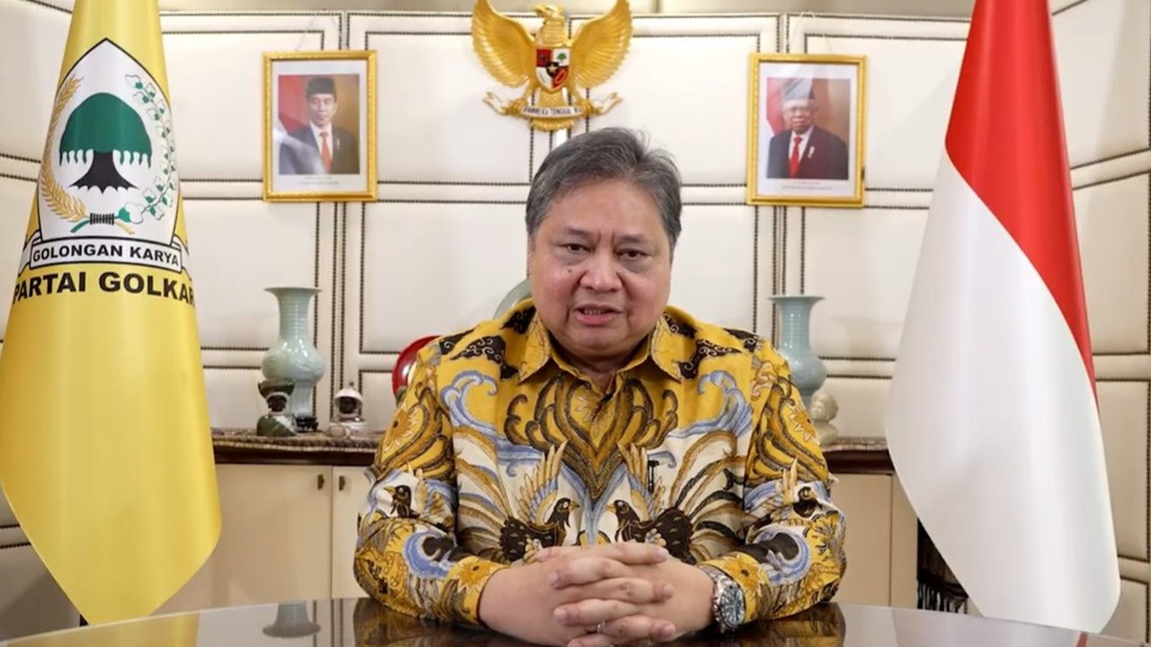 <p>Airlangga Hartarto menyampaikan Pidato Resmi Pengunduran Diri sebagai Ketua Umum Partai Golkar. (Istimewa)</p>
