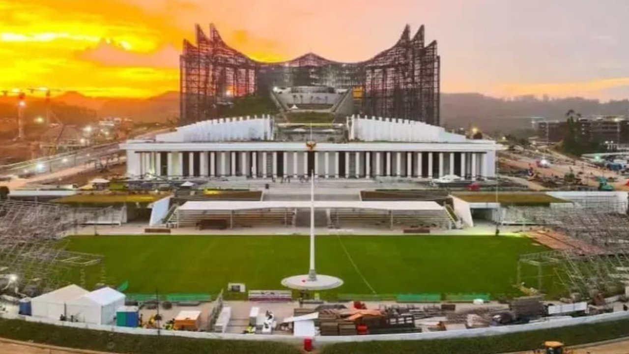 Suasana Istana Kepresidenan Jelang Upacara Hari Kemerdekaan RI di IKN.