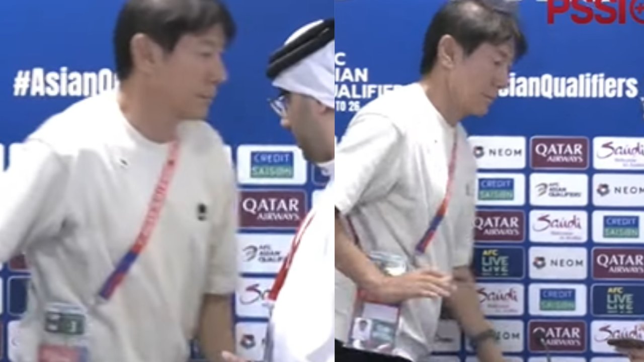 Shin Tae-Yong Tolak Jabat Tangan Panitia Bahrain Saat Konferensi Pers Usai Kemenangan 'Dirampok' Bahrain
