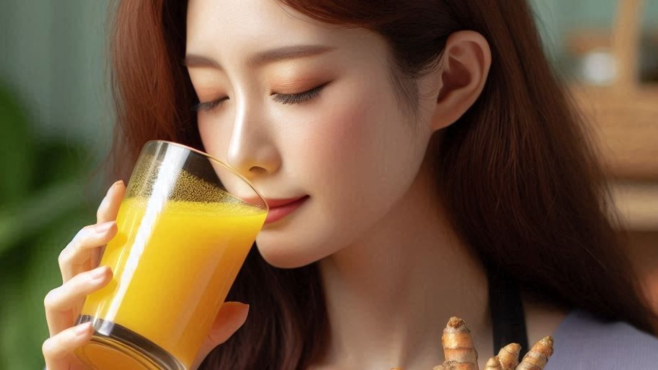 Ilustrasi Minum Jamu Kunyit Asem