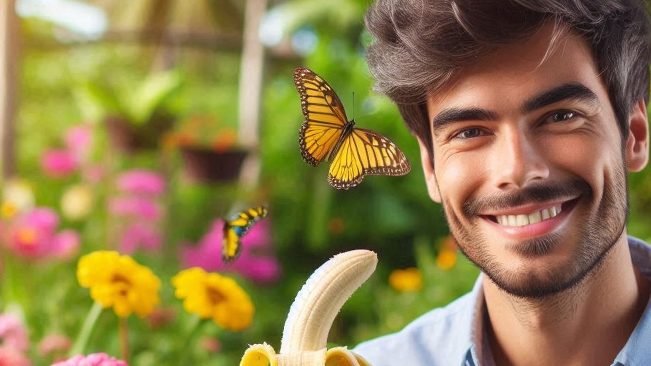 Ilustrasi Pria Memegang Pisang