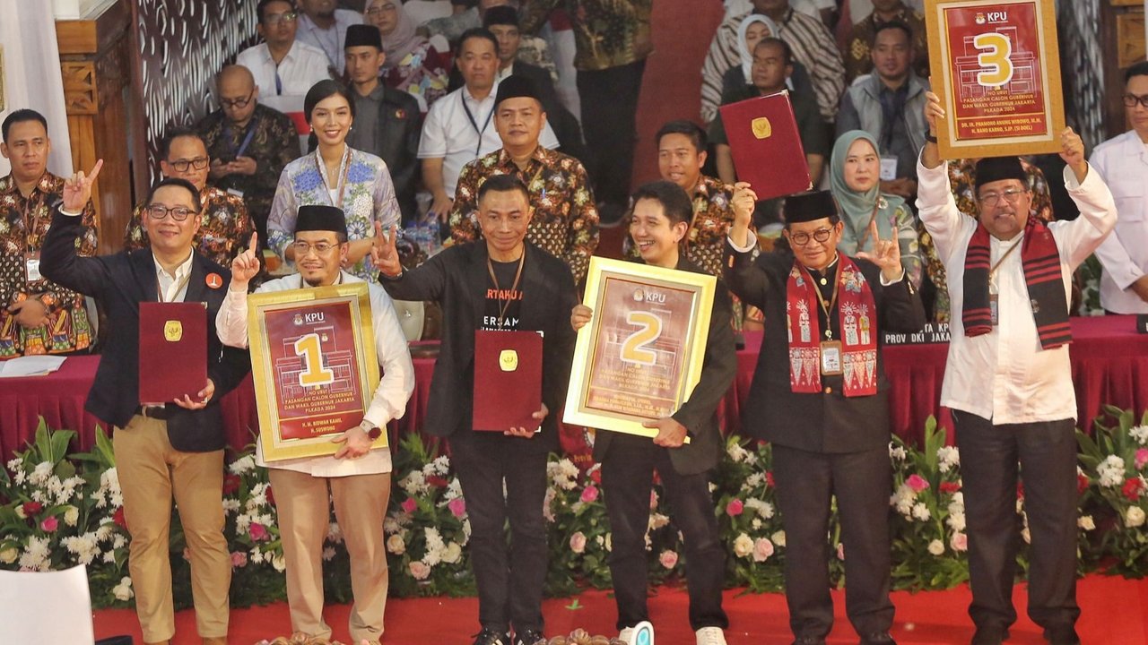 Pengundian nomor urut digelar di kantor KPUD Jakarta yang dipimpin Ketua KPUD Jakarta, Wahyu Dinata.
