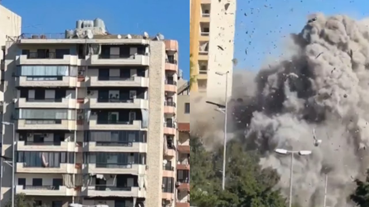 Detik-Detik Mengerikan Sebuah Gedung Tinggi di Beirut Hancur Tak Tersisa Usai Dibom Israel, Belasan Warga Wafat Ada Anak Kecil