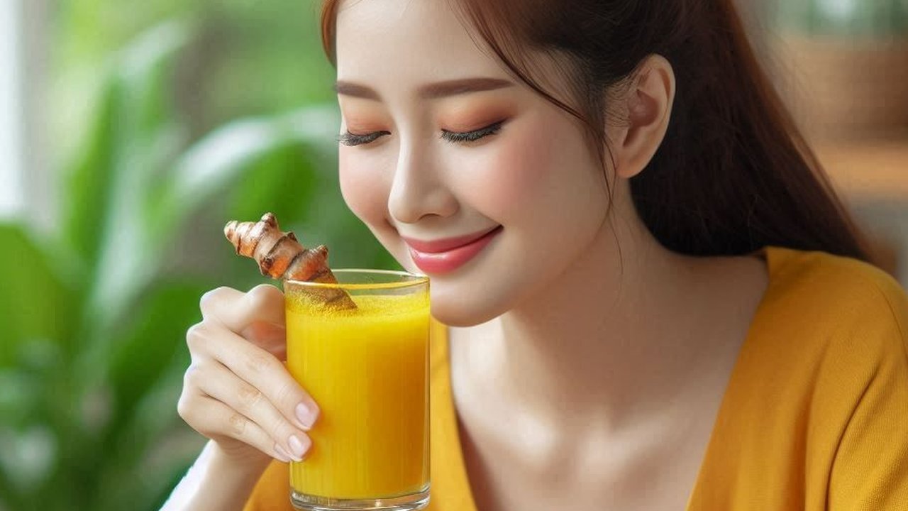 Ilustrasi Minum Jamu Kunyit Asem