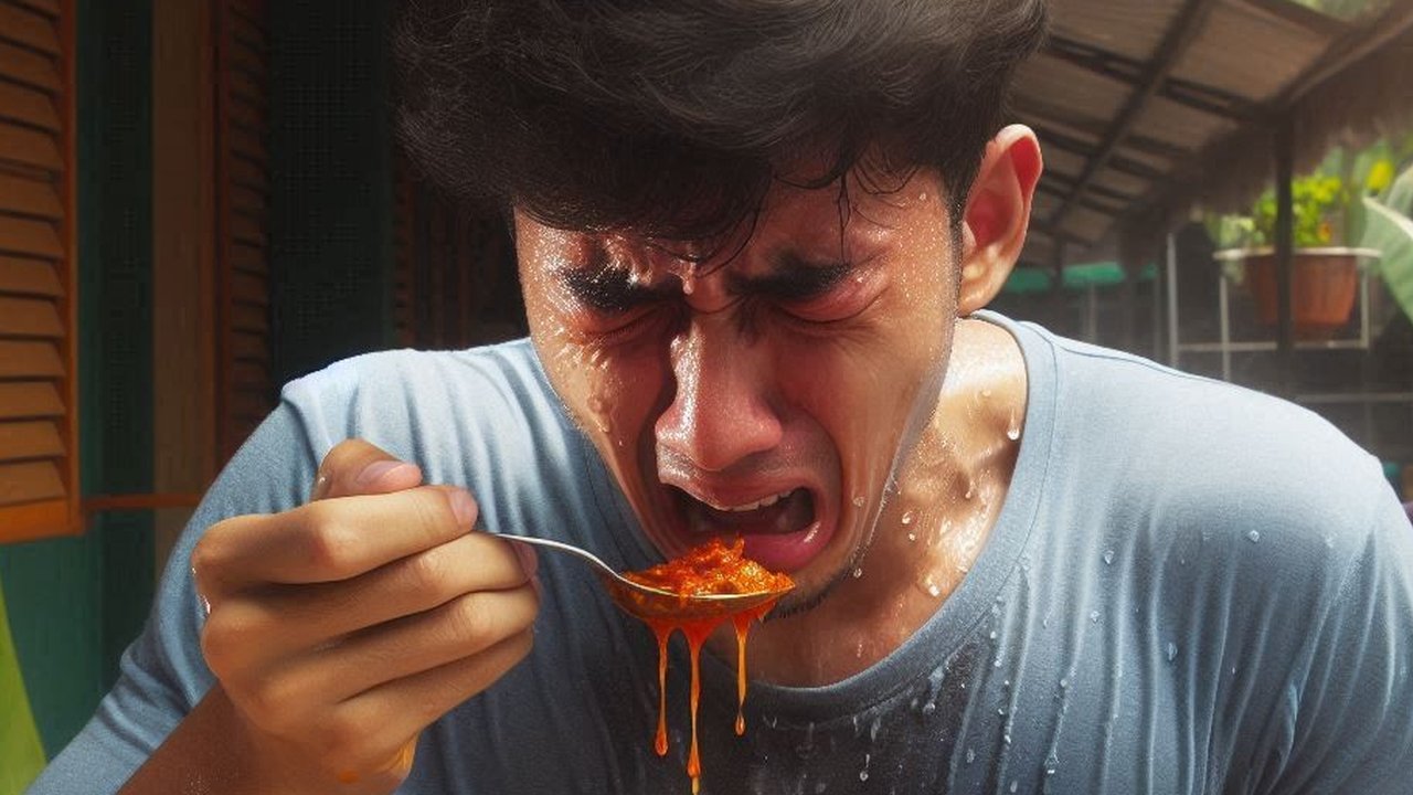 Ilustrasi Makan Makanan Pedas