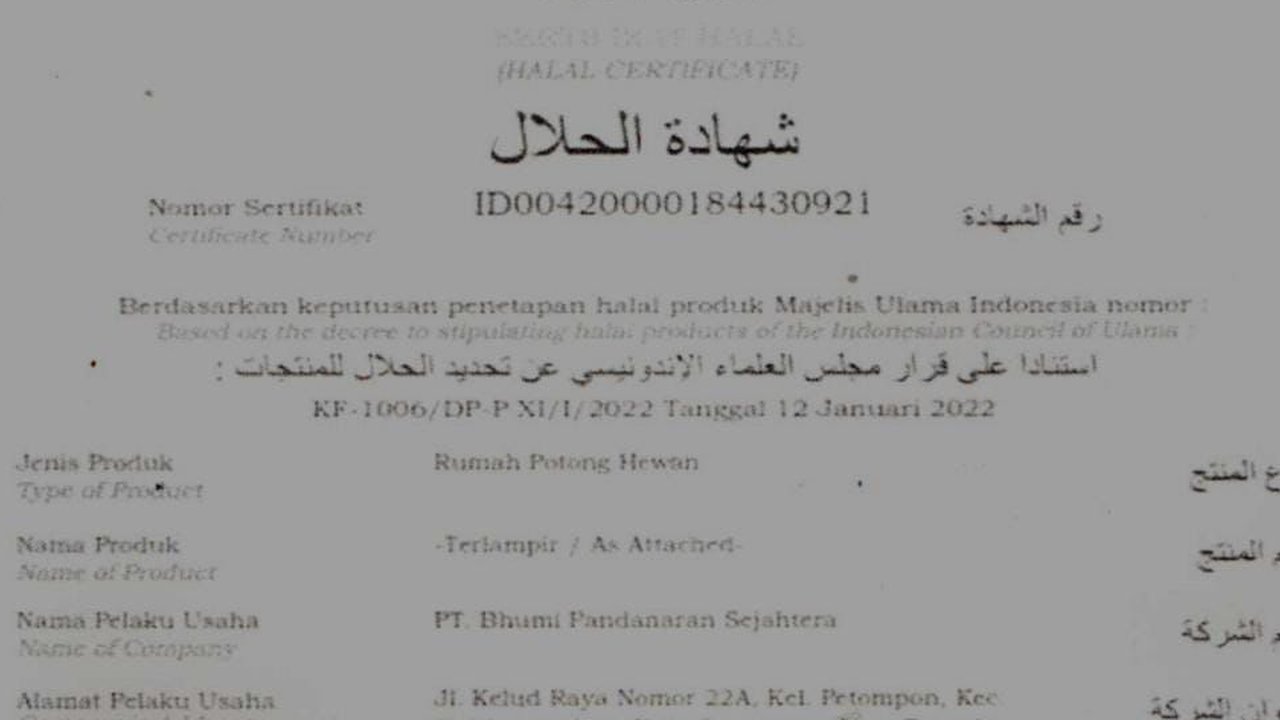 Sertifikat halal RPH Semarang