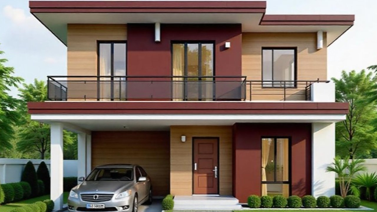 Ilustrasi Rumah dengan Cat Tembok Warna Merah Maroon