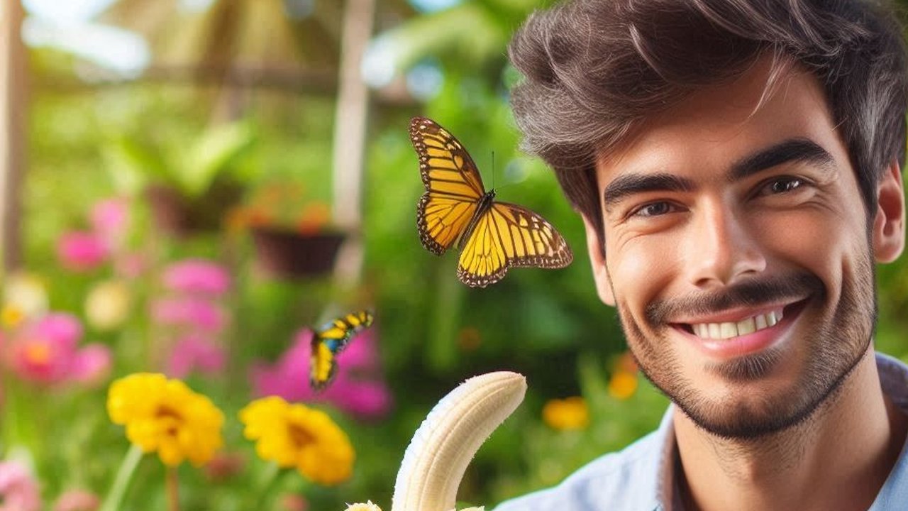 Ilustrasi Pria Memegang Pisang