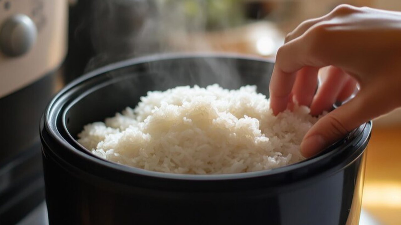 Ilustrasi nasi di rice cooker.