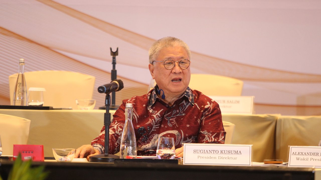 Presiden Direktur PT Pantai Indah Kapuk Dua Tbk. (PANI) Sugianto Kusuma alias Aguan hadir dalam RUPLB yang digelar di Swisshotel Jakarta PIK Avenue, Jumat (15/9/2023).