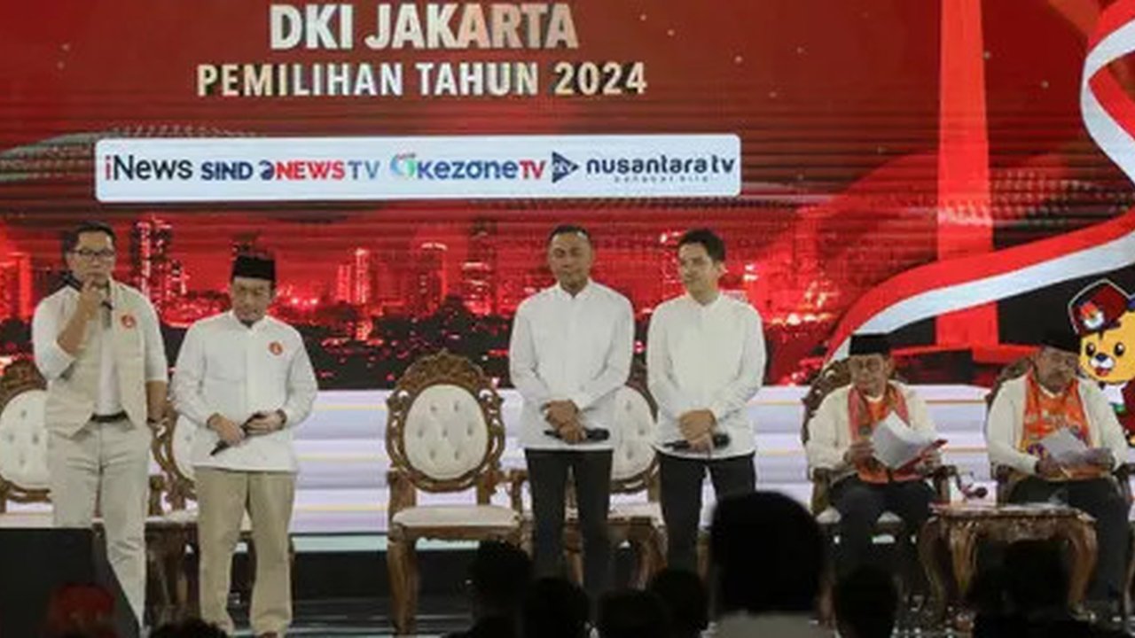 Debat mengangkat tema 'Penguatan Sumber Daya Manusia dan Transformasi Jakarta menjadi Kota Global'. (Liputan6.com/Herman Zakharia)