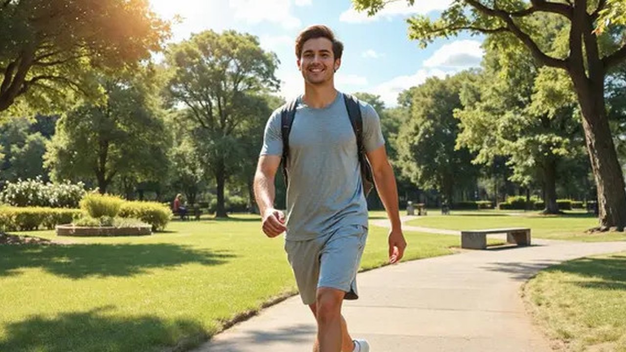 Kombinasikan latihan aerobik seperti jalan kaki dengan latihan kekuatan untuk hasil maksimal menurunkan kolesterol. (Ilustrasi by AI)